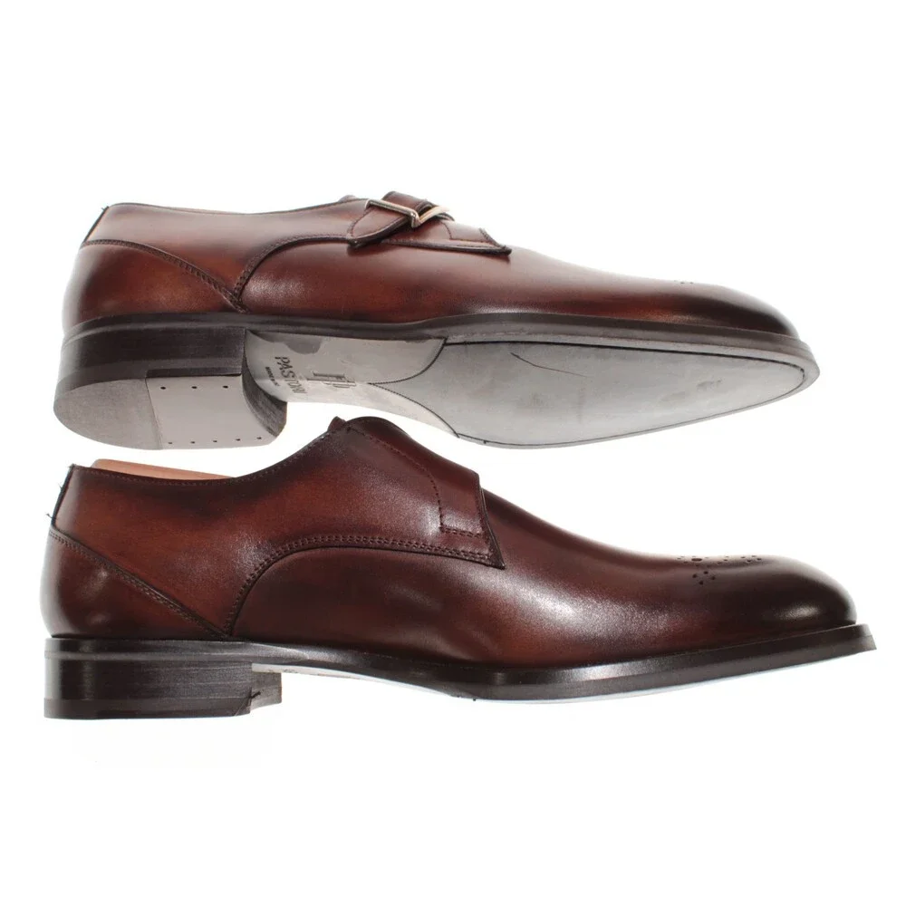Pastori NWB Single Monk Strap Dress Shoes Size 9 US in Whiskey Brown Leather